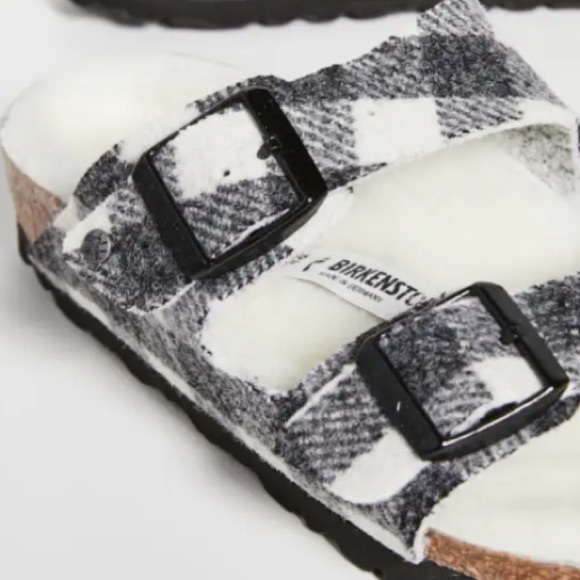 Birkenstock Arizona Shearling White And Black Plaid  Sandals Size 44 - Picture 4 of 4
